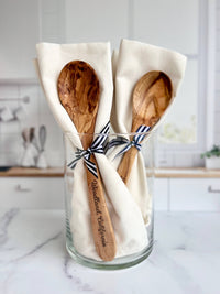 Imperial Valley Olive Wood Serving Spoon & Towel Gift Set