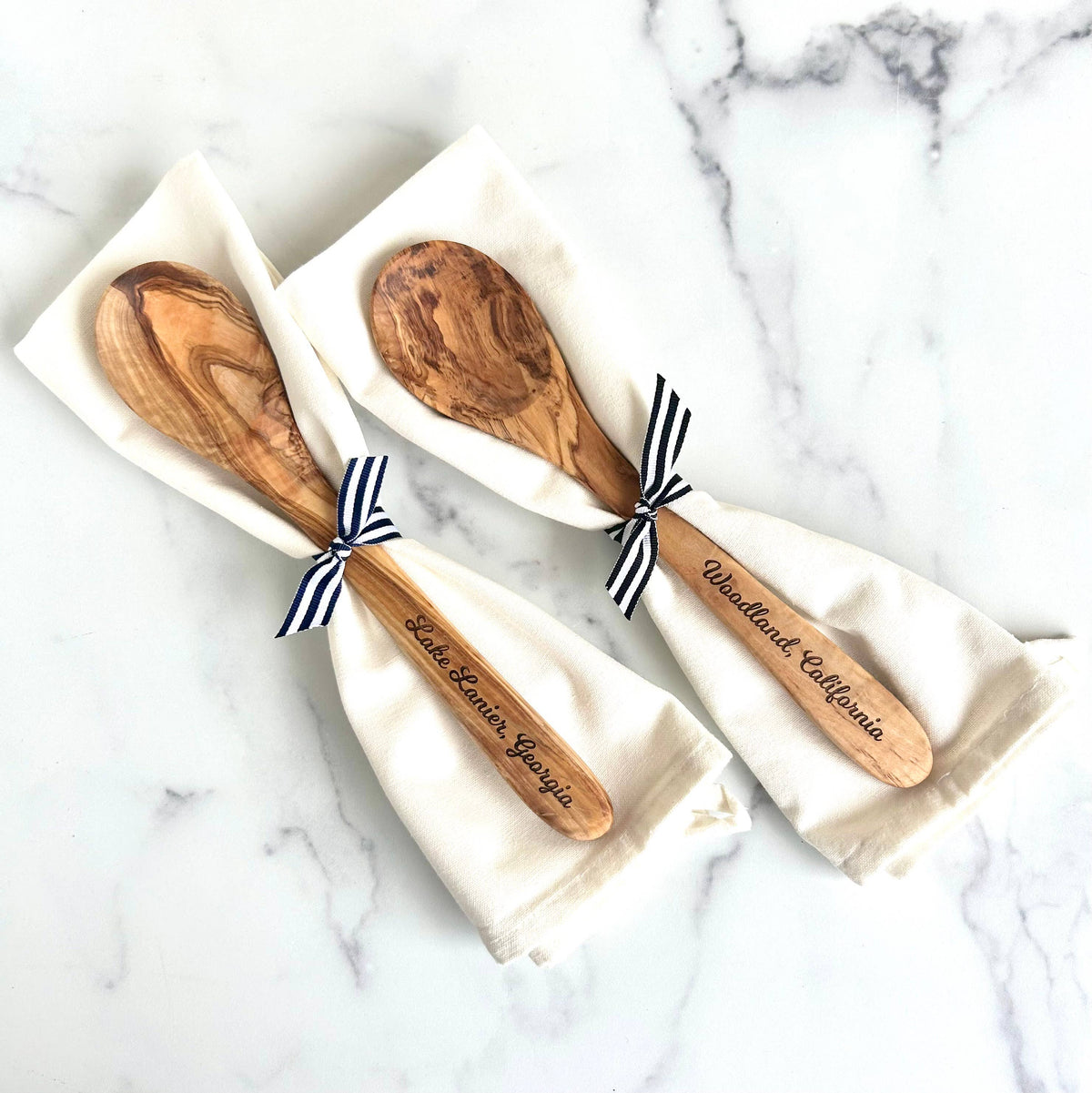 Imperial Valley Olive Wood Serving Spoon & Towel Gift Set