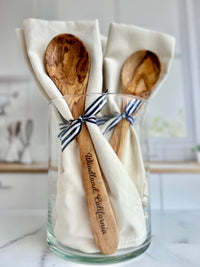 Imperial Valley Olive Wood Serving Spoon & Towel Gift Set
