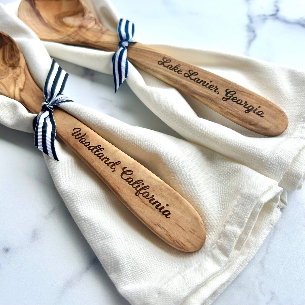 Imperial Valley Olive Wood Serving Spoon & Towel Gift Set