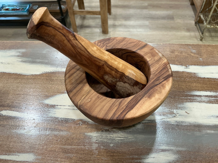Olive wood mortar and pestle