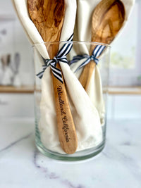 Imperial Valley Olive Wood Serving Spoon & Towel Gift Set